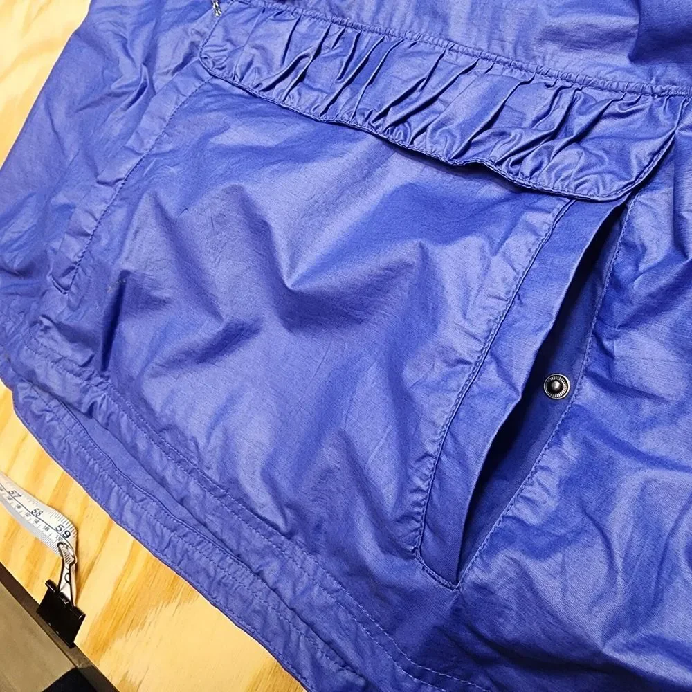 Merrell Womens M Rain Jacket Blue‎ Lightweight Button Zip Pockets Cinch Waist